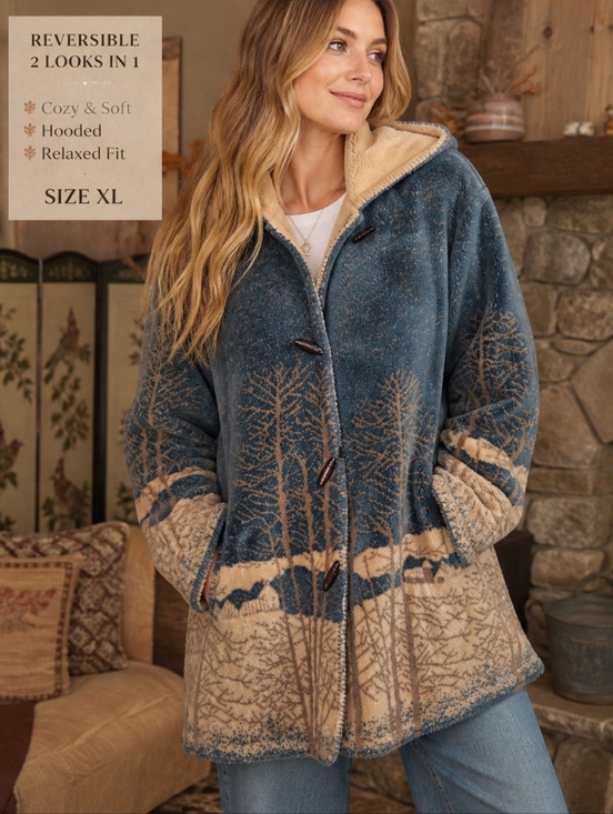 Alpine Studio Jackets & Blazers - Alpine Studio Reversible Hooded Fleece Jacket Woodland Print Cozy XL